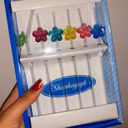 تصویر از نی  شربت شیشه ای گلدار